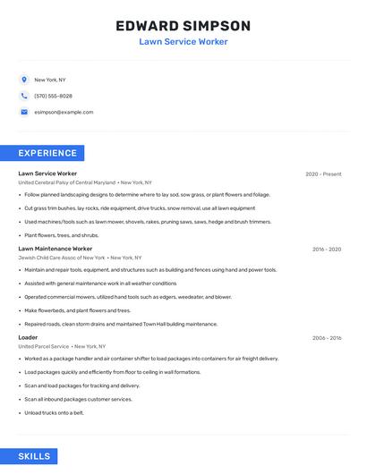 Lawn Service Worker Resume