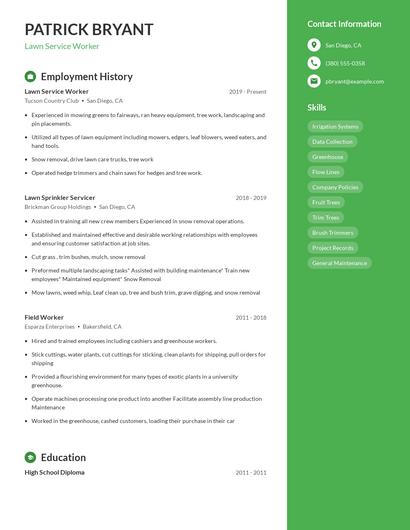 Lawn Service Worker Resume