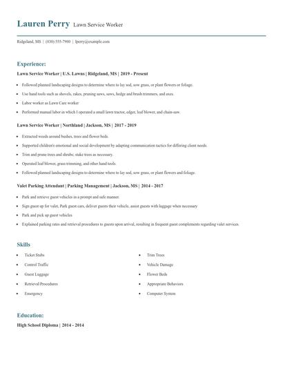 Lawn Service Worker Resume