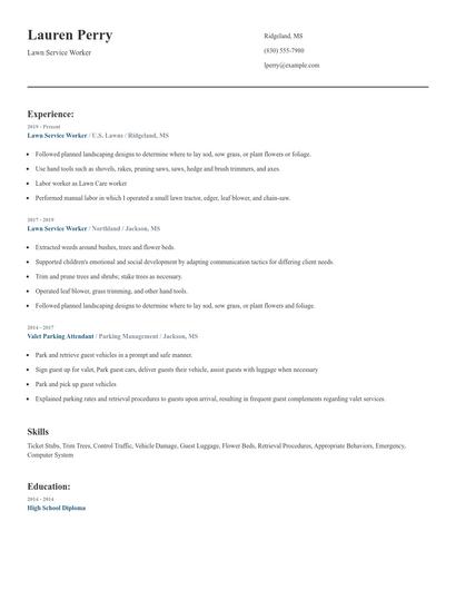 Lawn Service Worker Resume