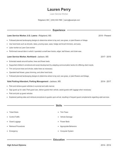 Lawn Service Worker Resume