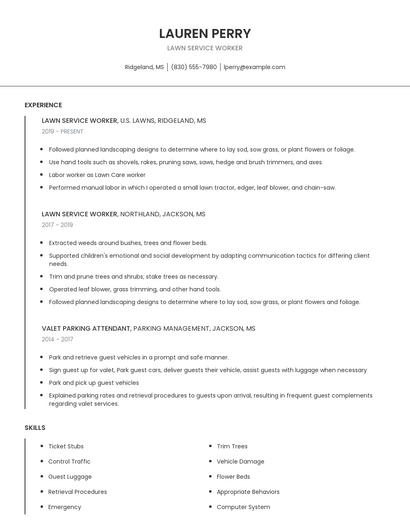Lawn Service Worker Resume