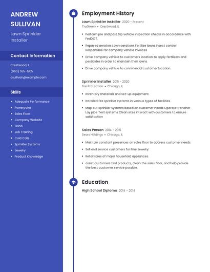 Lawn Sprinkler Installer Resume