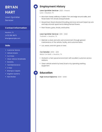 Lawn Sprinkler Servicer Resume