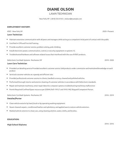 Lawn Technician Resume
