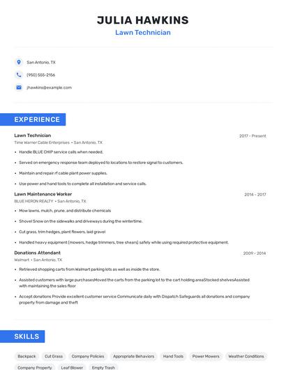 Lawn Technician Resume