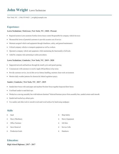 Lawn Technician Resume