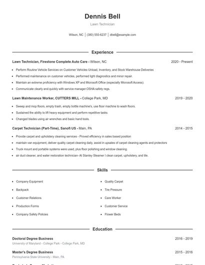 Lawn Technician Resume