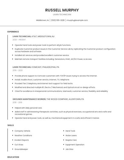 Lawn Technician Resume