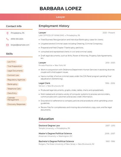Lawyer Resume