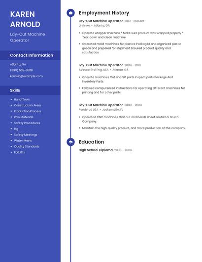 Lay-Out Machine Operator Resume