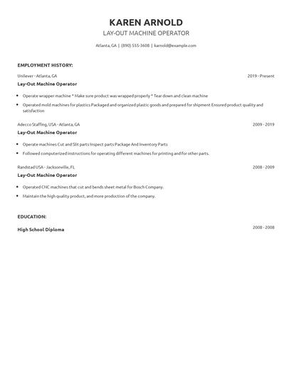 Lay-Out Machine Operator Resume