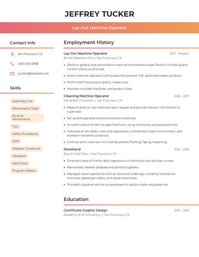 Lay-Out Machine Operator Resume