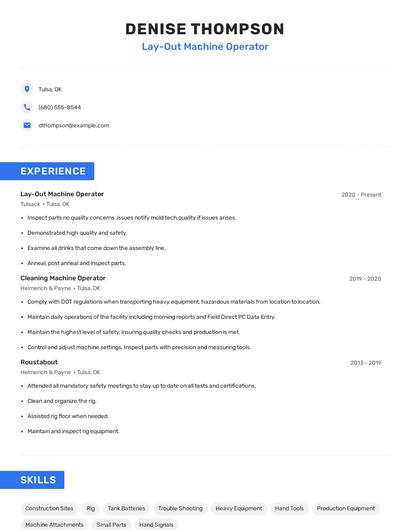 Lay-Out Machine Operator Resume