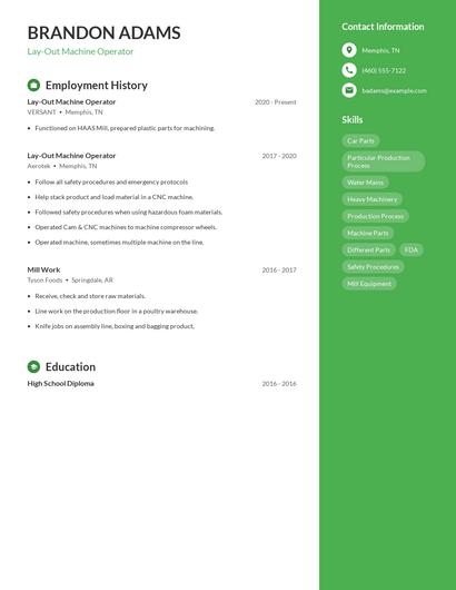 Lay-Out Machine Operator Resume
