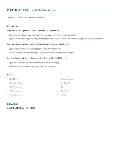 Lay-Out Machine Operator Resume
