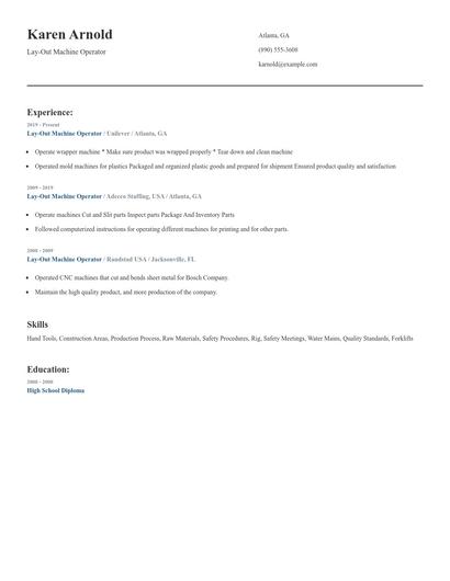 Lay-Out Machine Operator Resume