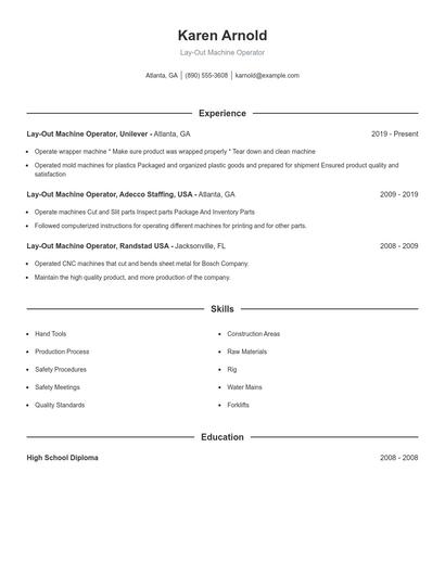 Lay-Out Machine Operator Resume