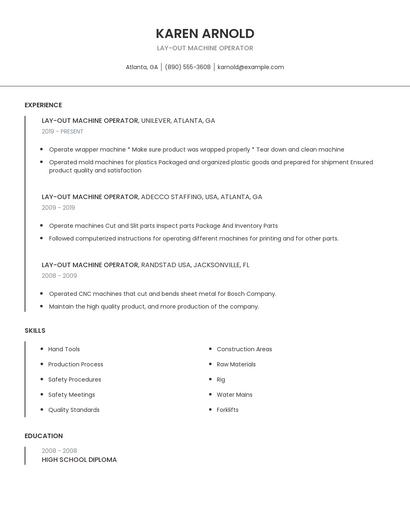 Lay-Out Machine Operator Resume
