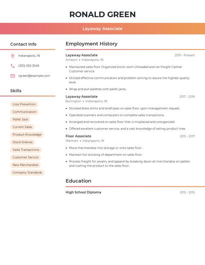 Layaway Associate Resume