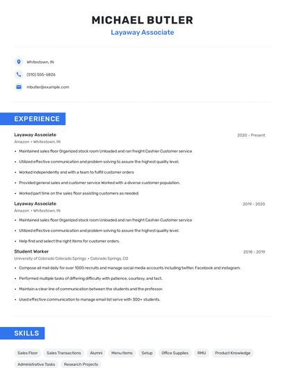 Layaway Associate Resume