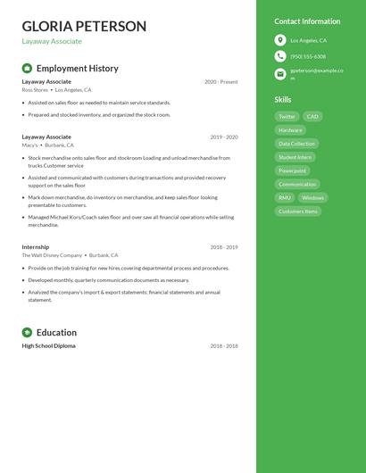 Layaway Associate Resume