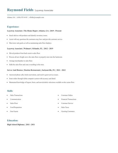 Layaway Associate Resume