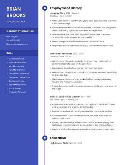 Layaway Clerk Resume