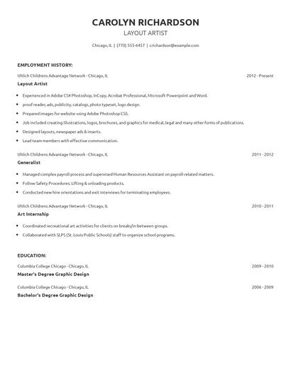 Layout Artist Resume