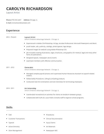 Layout Artist Resume