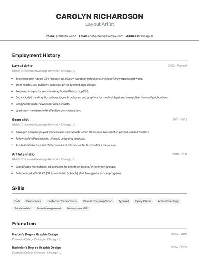 Layout Artist Resume