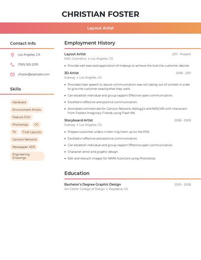 Layout Artist Resume