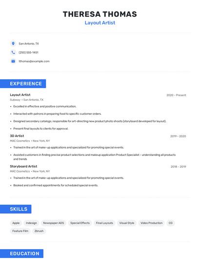 Layout Artist Resume