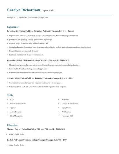 Layout Artist Resume