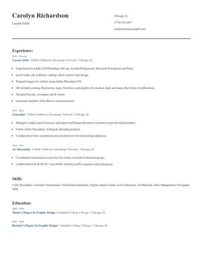 Layout Artist Resume