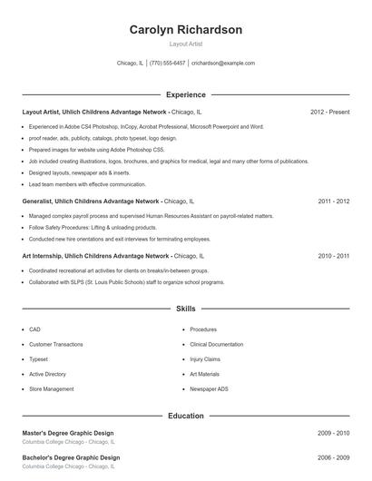Layout Artist Resume