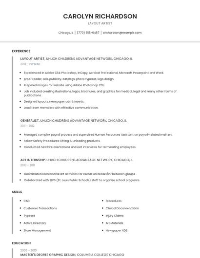 Layout Artist Resume