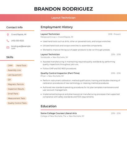 Layout Technician Resume