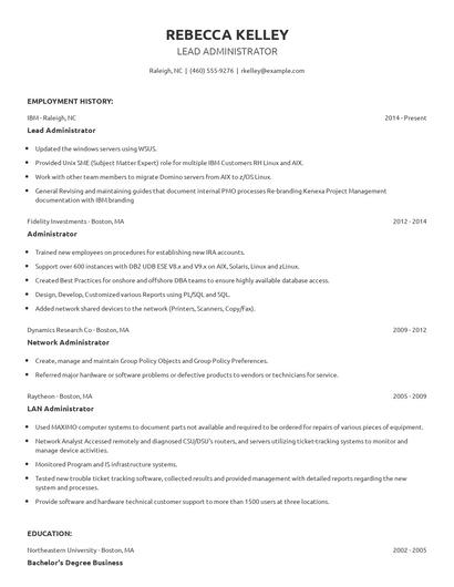 Lead Administrator Resume
