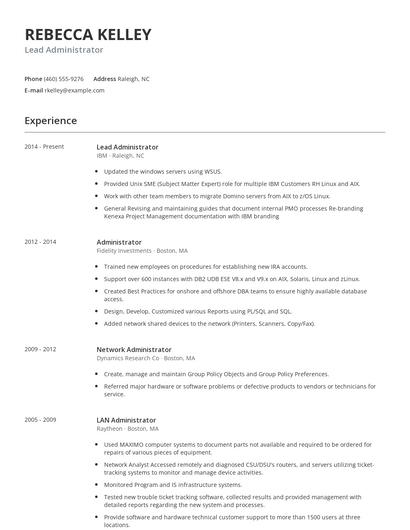 Lead Administrator Resume