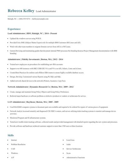 Lead Administrator Resume