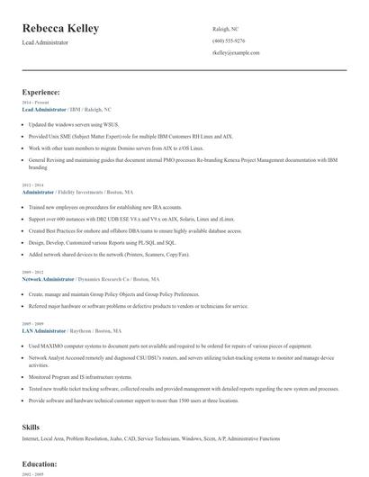 Lead Administrator Resume