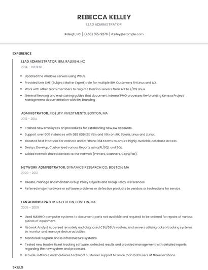 Lead Administrator Resume