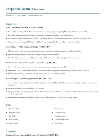 Lead Agent Resume