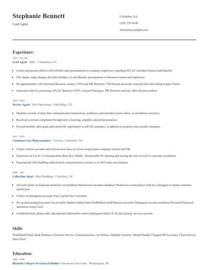 Lead Agent Resume