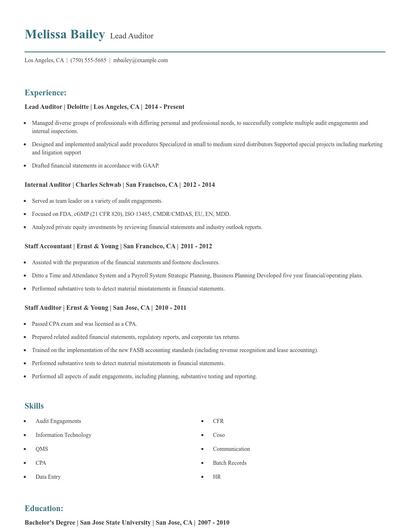 Lead Auditor Resume
