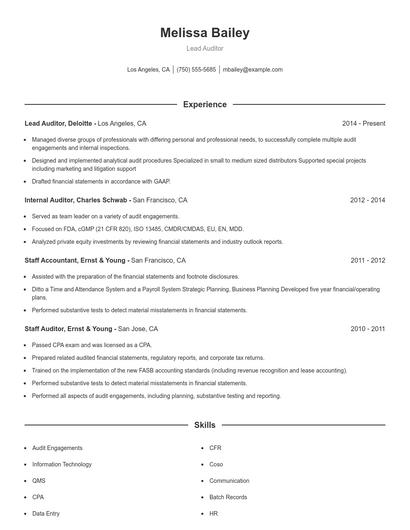 Lead Auditor Resume