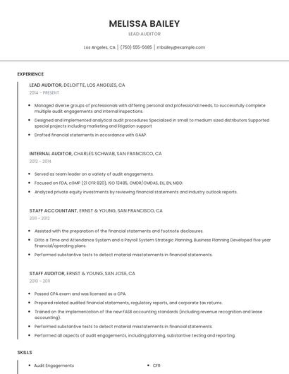 Lead Auditor Resume