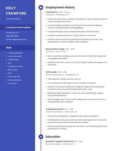 Lead Barista Resume
