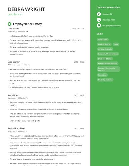 Lead Barista Resume